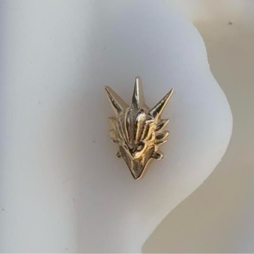 14K Solid Rose Gold Dragon Earring Stud Piercing Threadless Pin and Flat Back